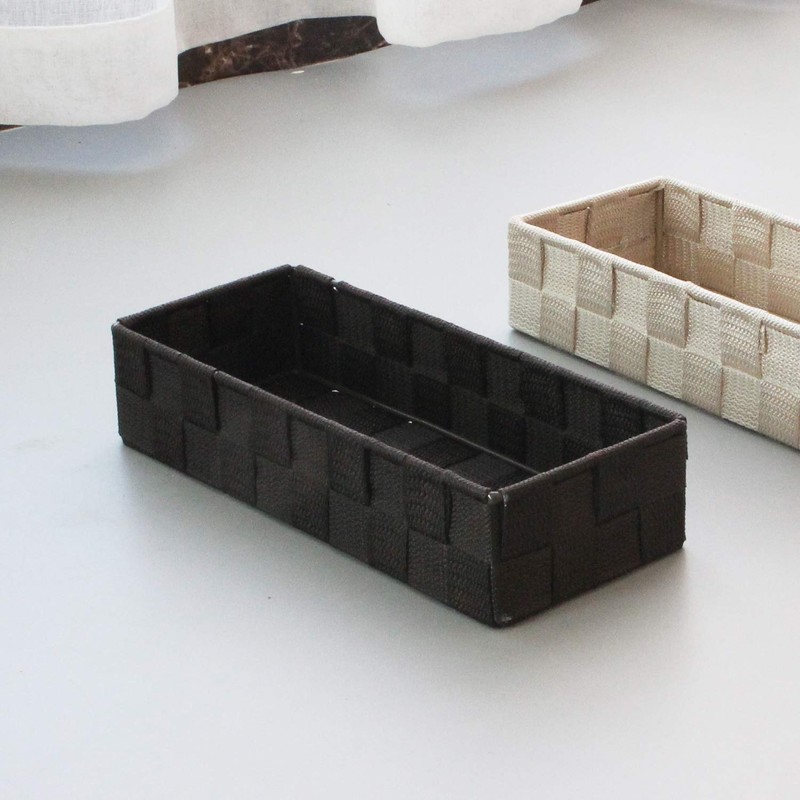 Storage Basket Woven Polypropylene Bathroom Basket Rectangular in Dark Brown