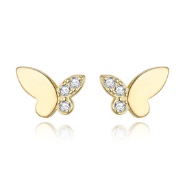 BriLove Dainty Simple 925 Sterling Silver Stud Earrings for Women,Classic Stunning Cubic Zirconia Butterfly Jewelry Gifts for Birthday Anniversary