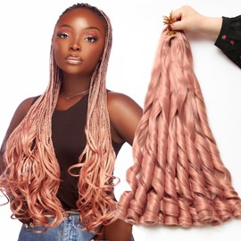 French Curl Braiding Hair Extensions 24 Inch Lightweight French Curl Crochet Braids for Black Women Loose Wavy 8 Packs Pre Stretched Synthetic Braiding Hair Mixed Pink Color