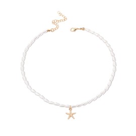 Crymystal Oval Pearl Necklace for Women Choker Starfish Pendant Necklace Gold Starfish Choker Necklace Ocean Sea Life Necklace for Teening Jewelry Party Prom