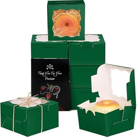 qiqee Deep Green Bakery Boxes with Window 4*4*2.5inch/55Packs Mini Cookie Boxes Macaron Boxes Small Donut Pastry Boxes for Party