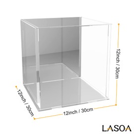 LASOA Acrylic Display Case for Collectibles, Alternative Glass Display Box with Mirrored, Self-Assembly Clear Storage Showcase for Figurine Memorabilia (12x12x12inch;30x30x30cm)