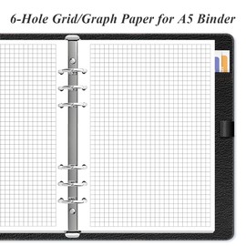 A5 Grid Refill Paper, 6-Hole Graph Paper, 100Sheets / 200Pages Loose-Leaf Grid Paper, 100gsm White Paper, 5.8" x 8.3 "