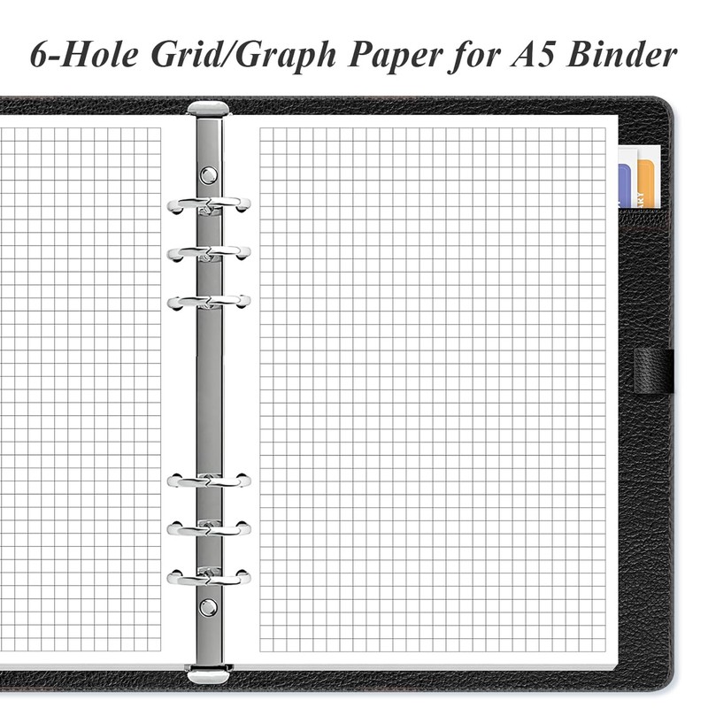 A5 Grid Refill Paper, 6-Hole Graph Paper, 100Sheets / 200Pages