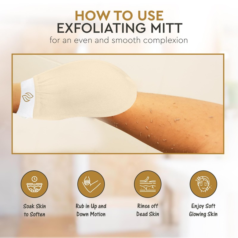 Mirak Naturals 3 Deep Exfoliating Mitts Body Scrub for Soft