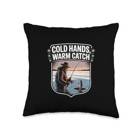 Cold Hands Warm Catch Ice Fishing Design Throw Pillow