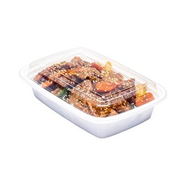 Asporto 24 oz Rectangle White Plastic To Go Box - with Clear Lid, Microwavable - 8" x 5 1/4" x 1 3/4" - 50 count box