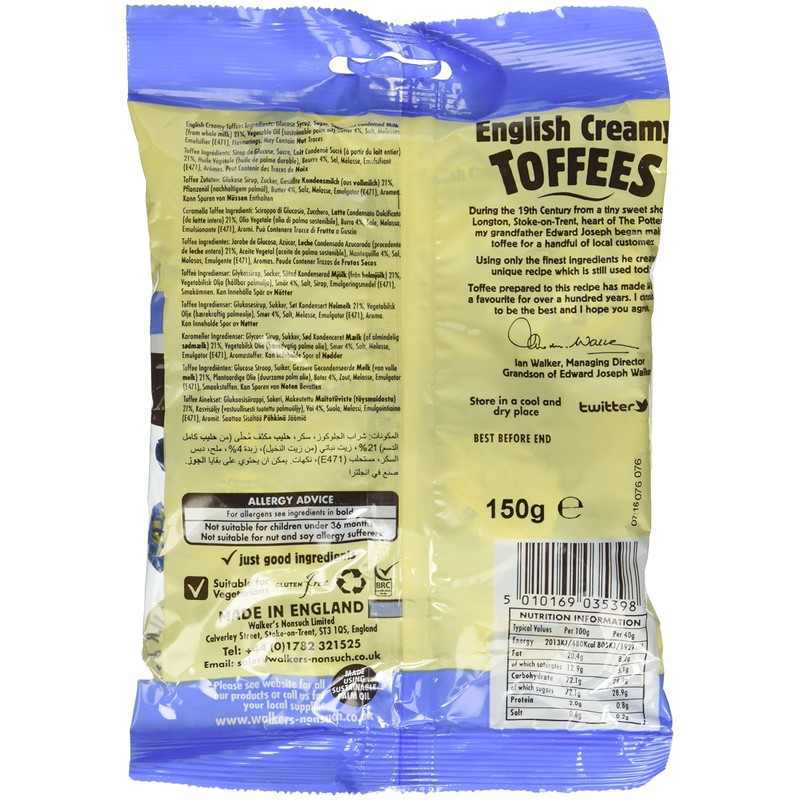 Walkers' Nonsuch English Creamy Toffees | with Whole Milk &