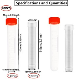 HUAZIZ Pack of 20 Sample Tubes 10 ml with Lid, Plastic Cryo Tube, Test Tube Test Tube for Laboratory and Hospital, Orange and Transparent
