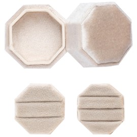 Giftop Equal Octagon Velvet Ring Box 2 Slots|3 Slots Storage Box for Wedding Ceremony Proposal Engagement Birthday (Beige)