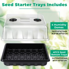 Seed Starter Tray, Seedling Starter Trays for Starting Plant Seeds, Indoor Gardening Plant Germination Trays, Black, 4PCS