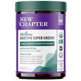 New Chapter All-Flora Digestive Super Greens Powder – Gut Health Support with Digestive Enzymes, Organic Chlorella, Spirulina, Fermented Greens, 30 Servings