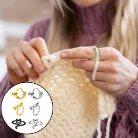 WELANE Knitting Ring, 6 PCS Adjustable Metal Open Crochet Ring for Hand Weaving, Hook Line Supplies, Crocheters (6 Kind)