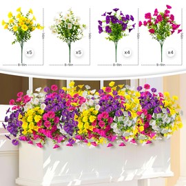 ICX 10pc Artificial Morning Glory Flowers for Outdoors,Silk Fake Flowers,Spring Flowers Artificial for Decoration,Outdoor Fake Plants for Door Porch Patio Planter Yard (Purple Yellow White Fuchsia