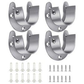 4 Packs Stainless Steel Wardrobe Bracket U-Shaped Rod Socket Flange 1-1/4" Diameter Heavy Duty Closet Rod Brackets End Supports for Closet Rod with Screws (Silver)