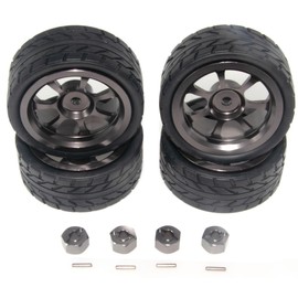 Wheel Rim Tire Compatible with 1/14 MJX Hyper Go Upgrade 14301 14302 14303 Rc Car Aluminum Alloy 12mm Hex Adapter Part(Titanium)