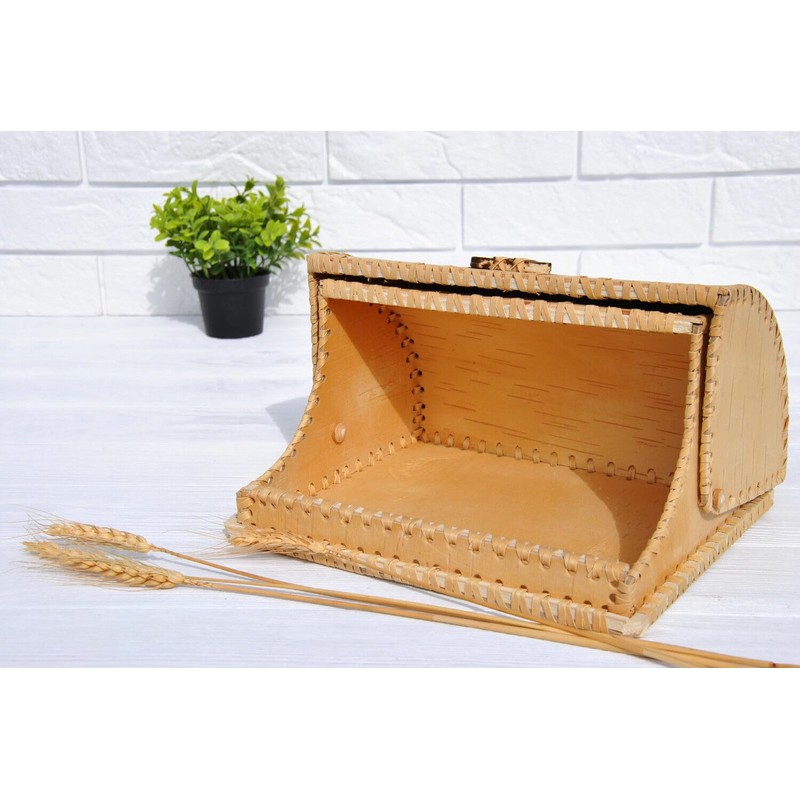 Birds Pattern Birch Bark Bread Box, Large Capacity Bread Storage