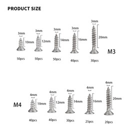 TOOINKCV 375 Pieces M3 M4 Self-Tapping Screw Assortment, Flat Head Phillips Screws Set, Phillips Flat Head Tapping Screws Kit for Plastic Wood Soft Metal