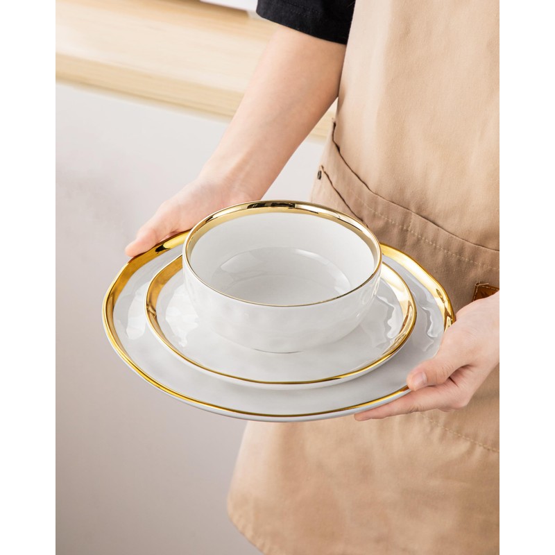 LOVECASA 12 Pieces Plates and Bowls Sets, Porcelain White and