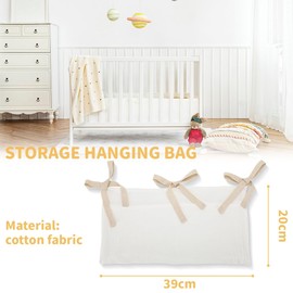 KOLZEMV Baby Bed Organiser, Nursery Hanging Bed Organiser with 2 Pockets, Organiser Side Cot Baby, Bed Bag, Toy Bag, Storage Bags for Beds for Toys (White)