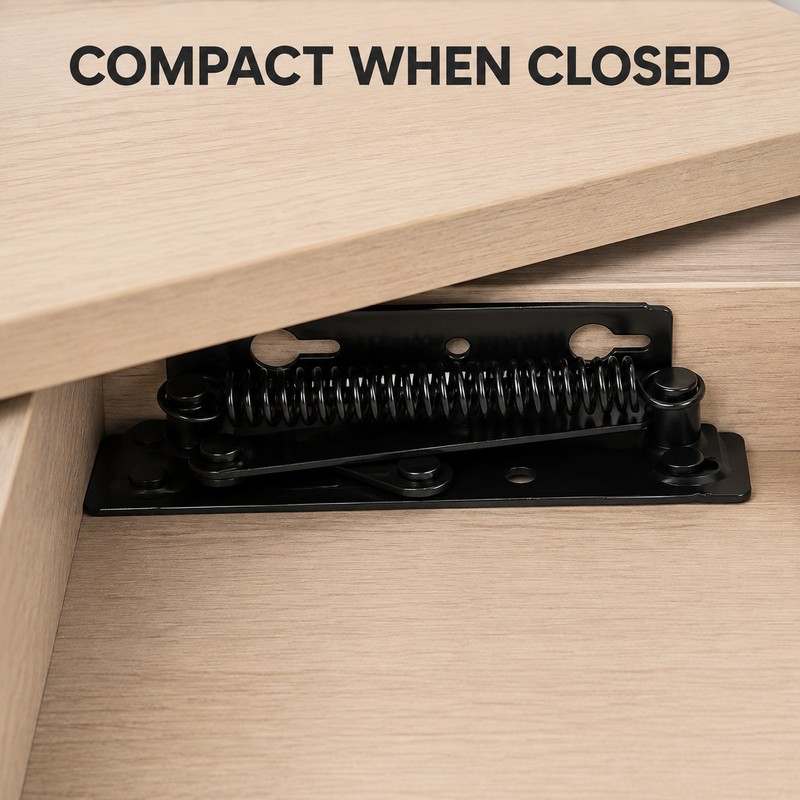 2-Pack 80° Steel Spring Lift-Up Hinges for Cabinets & Furniture
