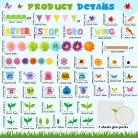 Moinchore 73 Pcs Spring Bulletin Board Decoration Set with 3D Paper Flower Never Stop Growing Classroom Decor Inspirational Bulletin Board Decoration for Spring Theme School Home Chalkboard Wall Decor