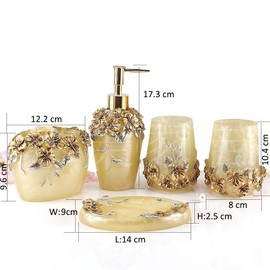 LUANT Creative Scents Marquee Bath Ensemble, 5 Piece Bathroom Accessories Set, Marquee Collection Bath Set Features Soap Dispenser, Toothbrush Holder, Tumbler, Soap Dish, Gold