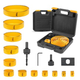 Hoteche 16Pcs Hole Saw Set with 12 Hole Saws (3/4" to 5") - Complete Kit for Woodworking, Metalworking, Plumbing, and More