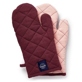 Encasa Heat Resistant Cotton Oven Gloves Mitts (2 Pc Set) - Quilted & Safe 12x7 in - for Kitchen, Cooking & Baking, Grilling, Handling Hot Pots & Pans - Maroon