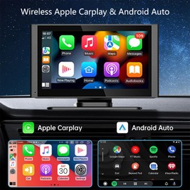 slrongpwolr Wireless Apple Car Play Screen, Android Auto Screen for Car, 7" Hd Portable Touchscreen Car Stereo with Backup Camera, Mirror Link