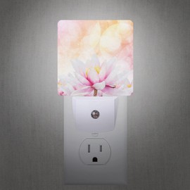 Smoaffly Pink Water Lily Lotus Night Light Plug-in LED Nightlights Auto Sensor Night Lamp Dusk-to-Dawn Lamp Home Decor for Nursery Children Girls Boys