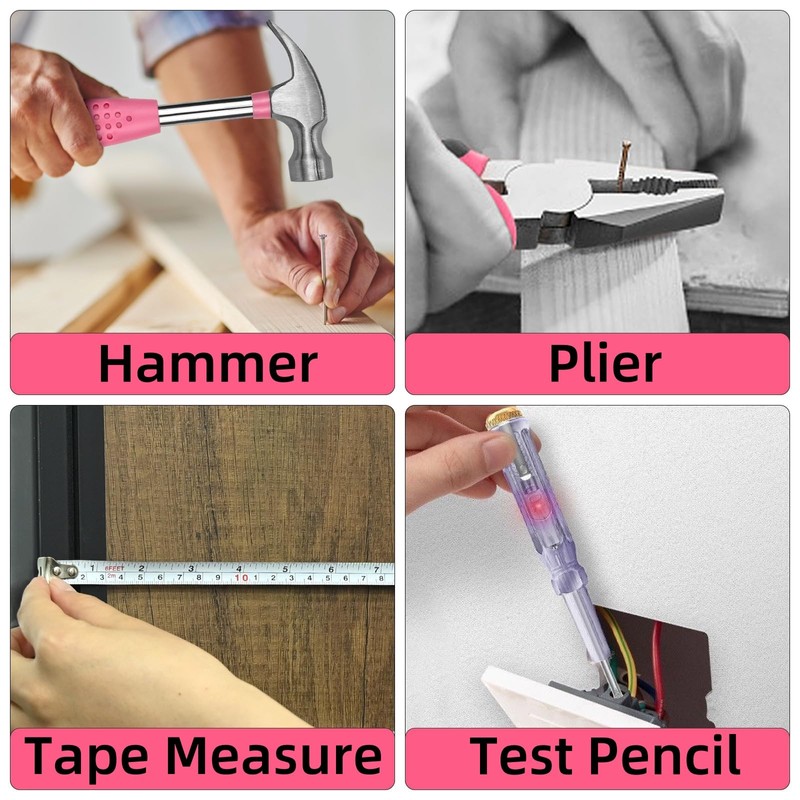 24 PCS Pink Tool Kit for Women Ladies, Home Small
