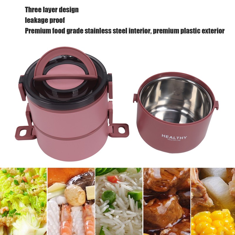Thermal Lunch Box 2200ml Three Layer Detachable Compartment Design Portable