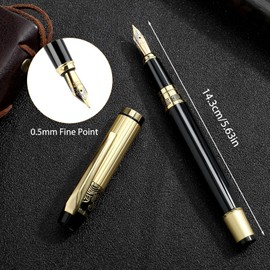JIEYAO Metal Fountain Pens Set, 0.5mm Luxury Fine Point Fountain Pen, With 10 2.6mm Ink Cartridges & Ink Refill Converter Smooth Writing Business Pens Calligraphy Pen for Office School Supplies Gift