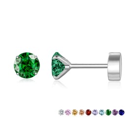 VYYU Silver Earrings for Women Girls, Titanium Earrings with Screwback Flat Back, Beautiful Cartilage Helix Earrings | Hypoallergenic Earrings, Jewellery Earrings Christmas Birthday Gifts, Emerald