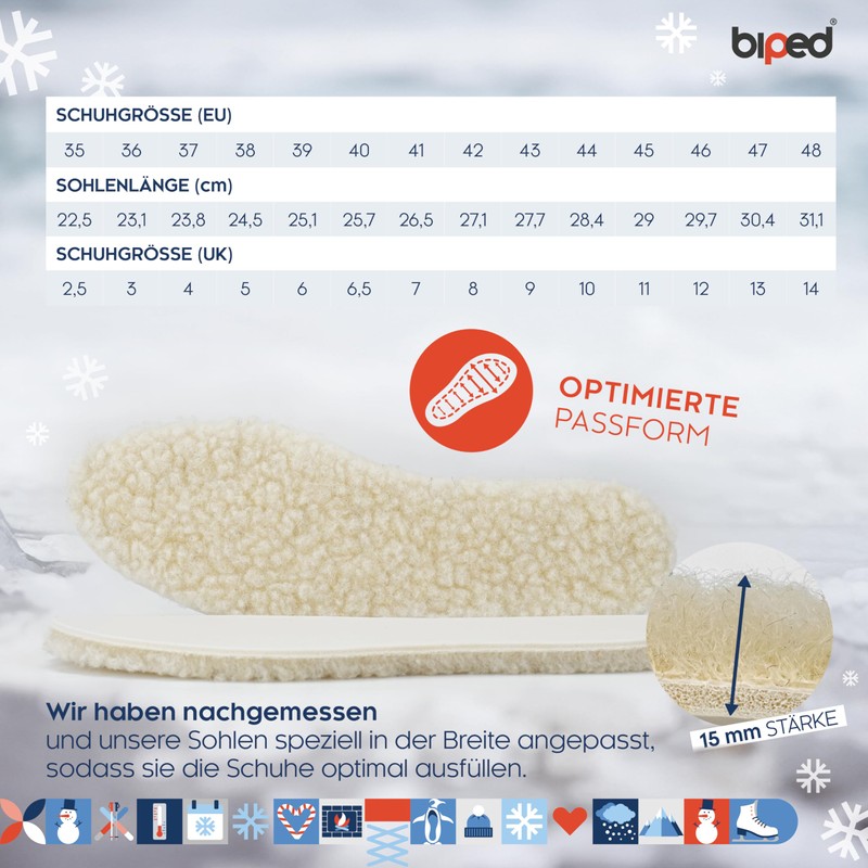 biped z1015 Extra Thick Lambswool Insoles – Set of 2