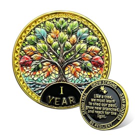 Leafence Tree of Resilience Commemorative Coin Recovery Addiction NA AA Chips and Medallions Challenge Coin Narcotics Alcoholics Anonymous Gifts (Tree of Resilience, 1 Year)