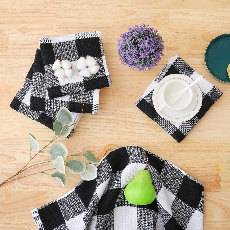 Homaxy 100% Cotton Waffle Weave Check Plaid Dish Cloths, 12