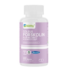 Wellthy Coleus Forskolin, Relora Ingrediente Suizo y Reducose Ingrediente Britanico 120 Capsulas. 2 Meses de Consumo, Vcaps Cápsulas Veganas.