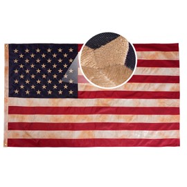 AMZFLAG Vintage American Flag 3x5 ft Made in USA, Tea-Stained Embroidered USA Flags Flags Double Sided, Heavy Duty Antiqued US Flags for Outsided with Brass Grommet