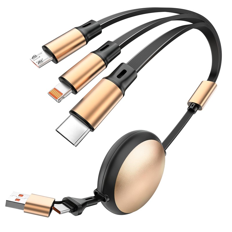 3 in 2 Multi Charging Cable, Retractable Car Charger for