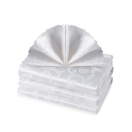 HommxJF 4 Pieces Wave Scroll Damask Jacquard Satin Napkins White Cloth Napkins 17 x 17 inch,Water Resistant Spillproof Dinner Napkins for Restaurant Weddings Party Dinner Decoration
