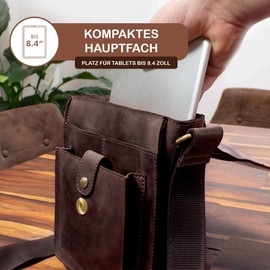 Stilord Finn Small Shoulder Bag, Men’s Shoulder Bag, Vintage Messenger Bag, 8.4 inches Tablet Bag, Genuine Buffalo Leather Brown