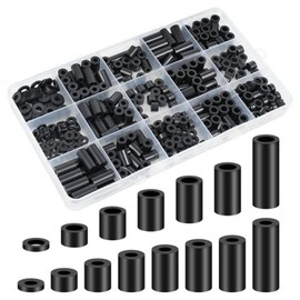 345 Pcs Round Spacer Washer, M3 M4 ABS Insulation Column Standoff Spacer Black Nylon Spacers with Storage Box 15 Different Sizes