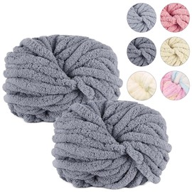Thick Wool for Hand Knitting, 2 x 250 g Chunky Yarn Wool Grey, Thick Wool for Crocheting, Arm Knitting Wool XXL, Wool Thick Yarn Fluffy for Weaving Blankets, Scarves, Hats, Pet Bed
