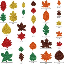 300PCS Glitter Maple Leaf Stickers Premium Fall Decorations for Thanksgiving Crafts, Autumn Party Supplies, DIY Scrapbooking & Home Decor, Mixed Colors Faux Leaves