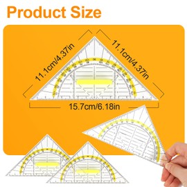 Behiruch Set of 4 Small Set Squares with Handle 14 cm Flexible Triangle Transparent