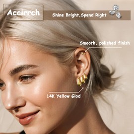 7 Pairs 14K Gold Small Hoop Earrings Studs Set for Women Earring Stacks| 3 Sizes Chunky Water Drop Hoops (8,10,12mm) + 4 Pairs Ball Studs (3,4,5,6mm) | 316L Surgical Steel Earrings Small Huggie Hoops Hypoallergenic for Sensitive Ears