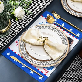 America Flag Dogs 4th of July Placemats Set of 4, 12x18 Inch Patriotic Placemats 4th of July Decor Seasonal Holiday Table Mats for Party Kitchen Dining Decoration
