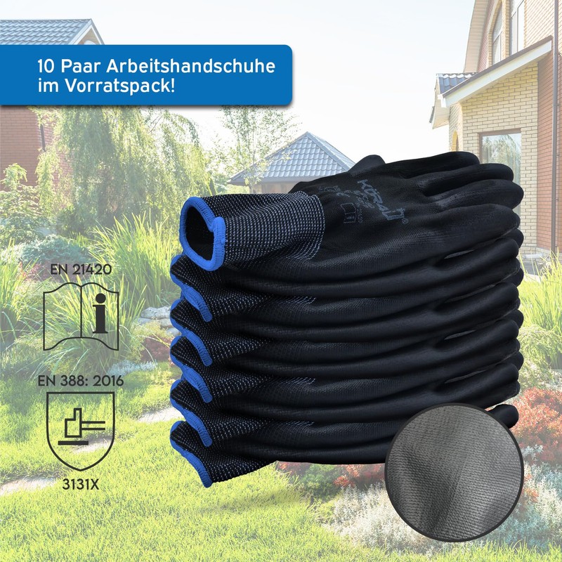 kör4u® 10 Pairs Of Breathable Work Gloves, Universal Protective Gloves
